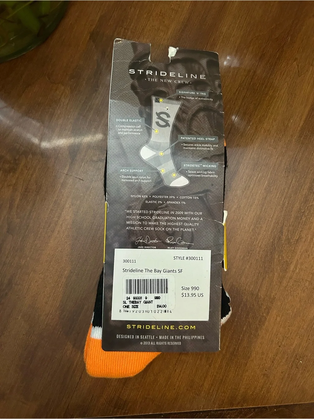Strideline Men’s Crew Socks in Black, White & Orange - San Francisco